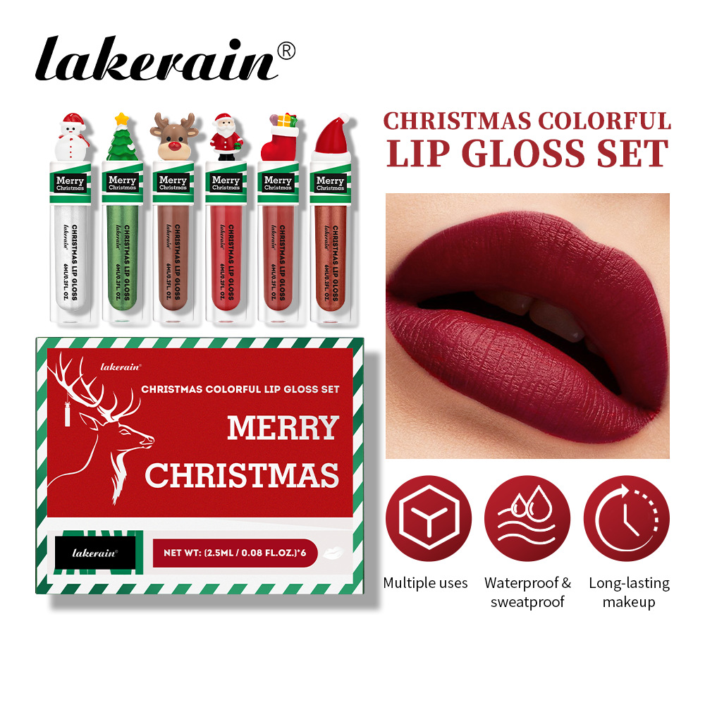 Lakerain Christmas Lip Gloss Set 6-piece Liquid Lipstick Lip gloss and Lip gloss set Specification drawing