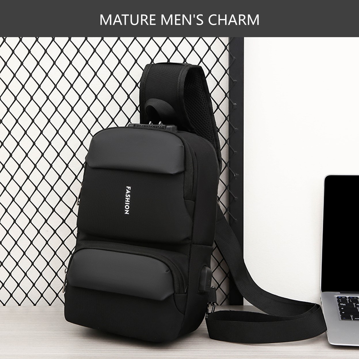 Cross-border wholesale men's chest bags, fashionable single-shoulder crossbody bags, multi-functional sports chest backpacks, USB charging port bags Application Scenario