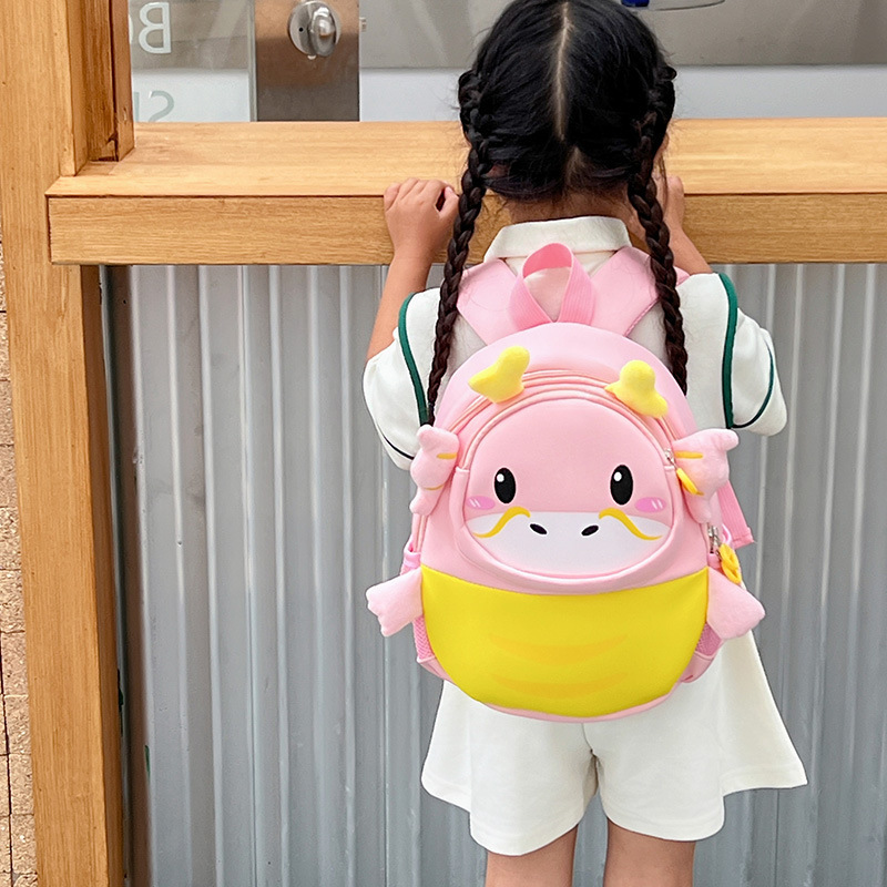 New kindergarten schoolbag, children's student animal dinosaur cartoon backpack, Little dragon preschool diving cloth backpack Specification drawing