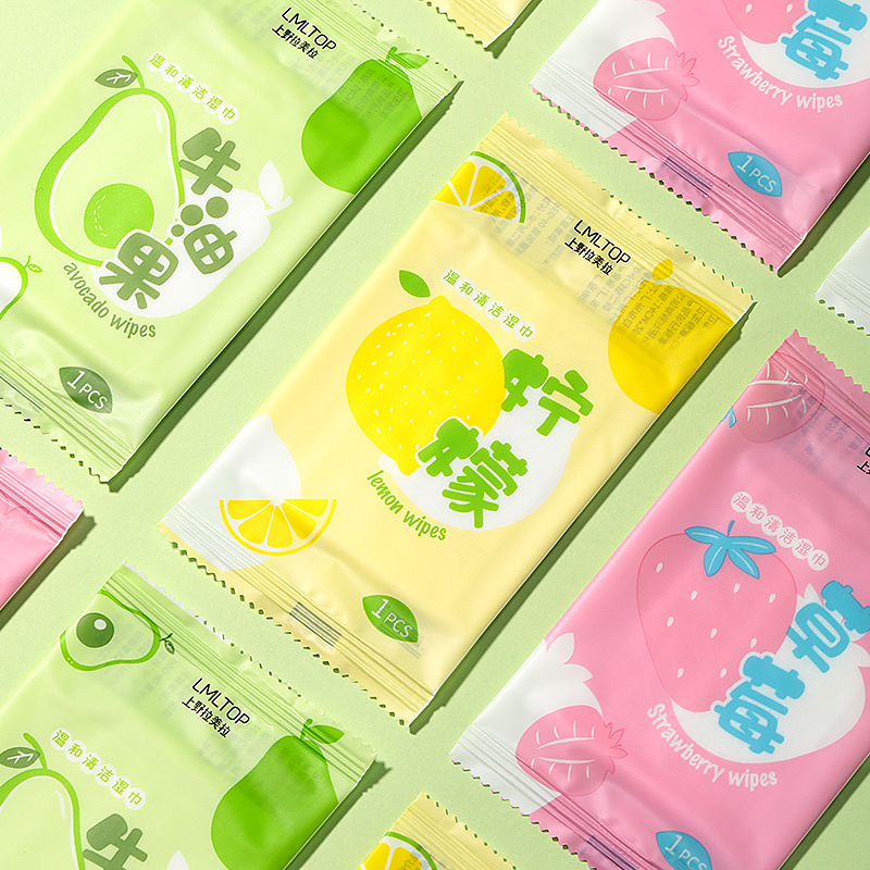 LMLTOP Gentle Cleaning Wet Wipes 10-piece Avocado Lemon Scented Small Bag Portable Wet Wipes SY910 Specification drawing