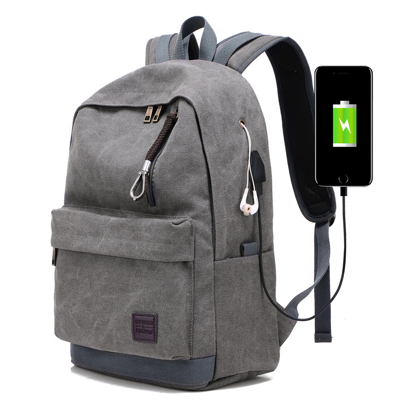 USB charging backpack for men, canvas Korean version outdoor casual travel backpack, sports bag, school style student schoolbag full figure