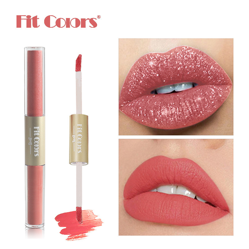 Fit Colors Dual-head matte Pearlescent Lip gloss Lip Gloss Liquid Lipstick Cross-border full figure
