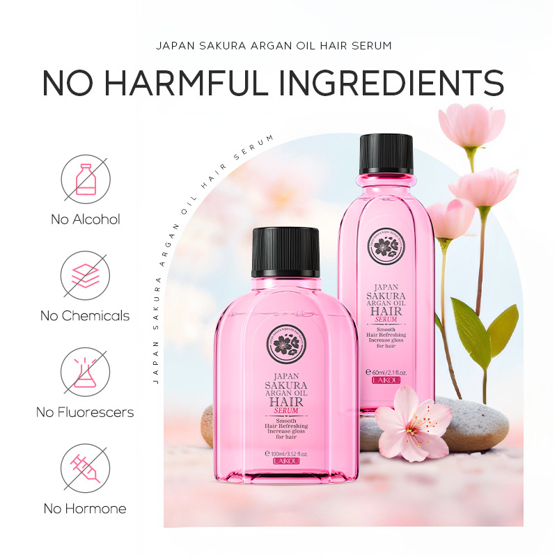 LAIKOU Japanese Cherry Blossom Argan Hair Care Essence 60ml, Hair care in English packaging, in stock, Cross-border wholesale details Picture