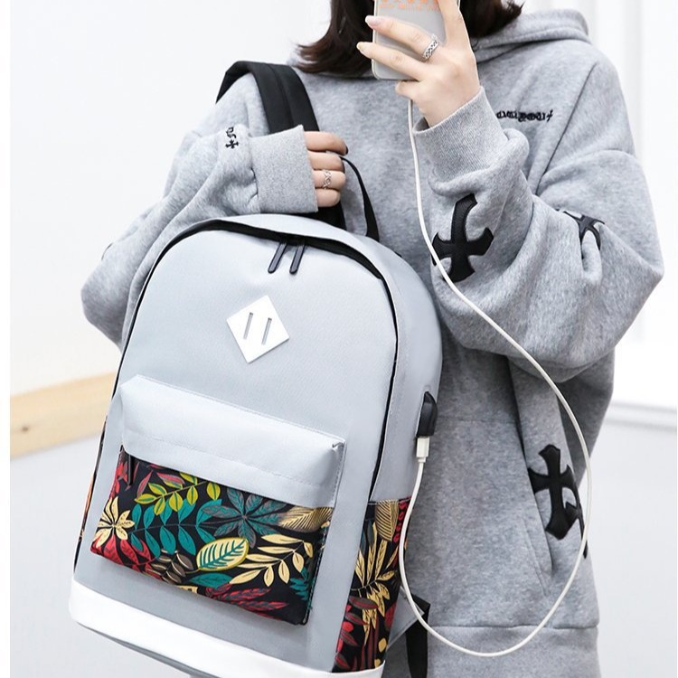 Backpack with large capacity and high-end feel, usb charging backpack, travel bag, three-piece set, schoolbag, school style backpack Specification drawing