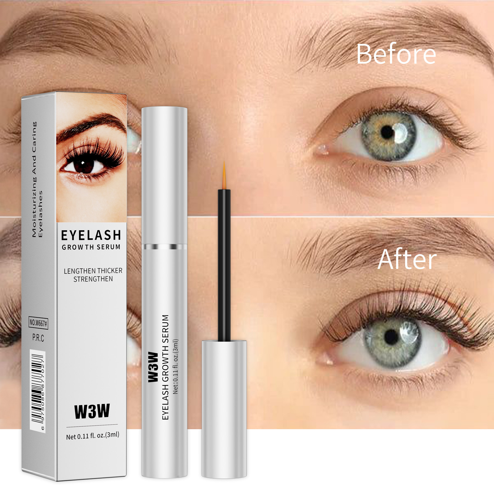 W3W Amazon Silver Tube Long Eyelash Liquid Transparent Colorless Natural Thickening Eyelash Long Eyelash Liquid Cross-border Makeup full figure