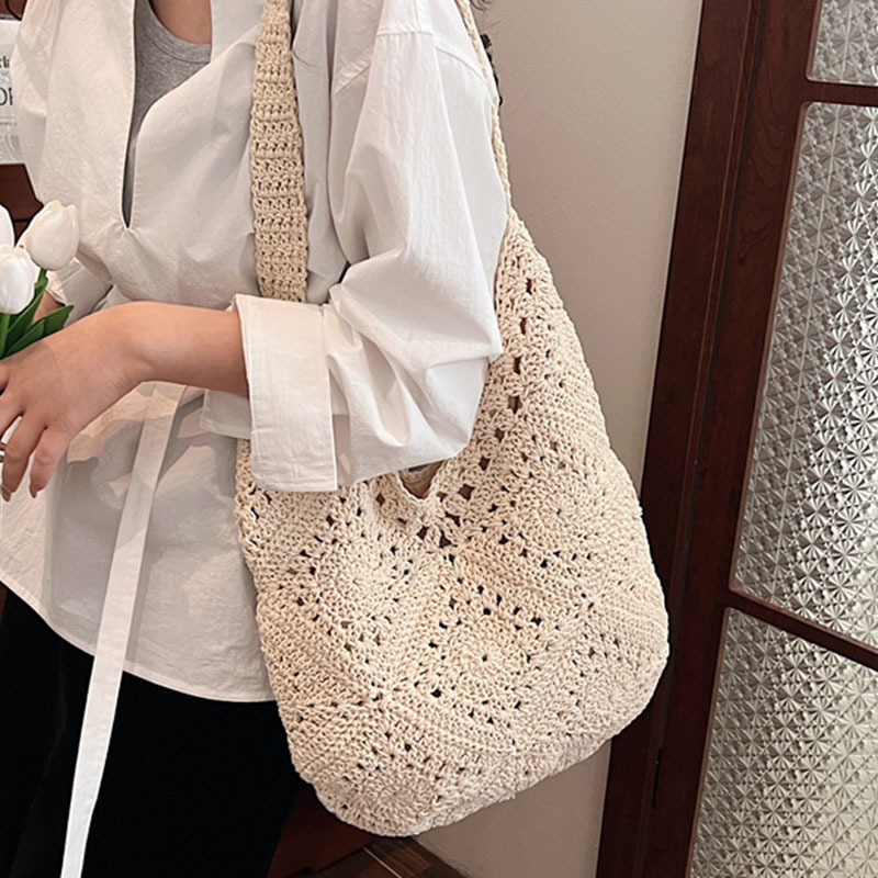 Trendy casual woven bag 2025 New style ins niche artistic straw woven bag Large capacity versatile single-shoulder armpit bag Specification drawing
