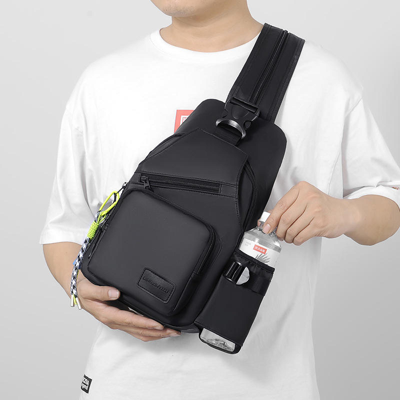 Wholesale new large-capacity men's chest bags, single-shoulder crossbody water cup bags, multi-functional waterproof outdoor small backpacks details Picture