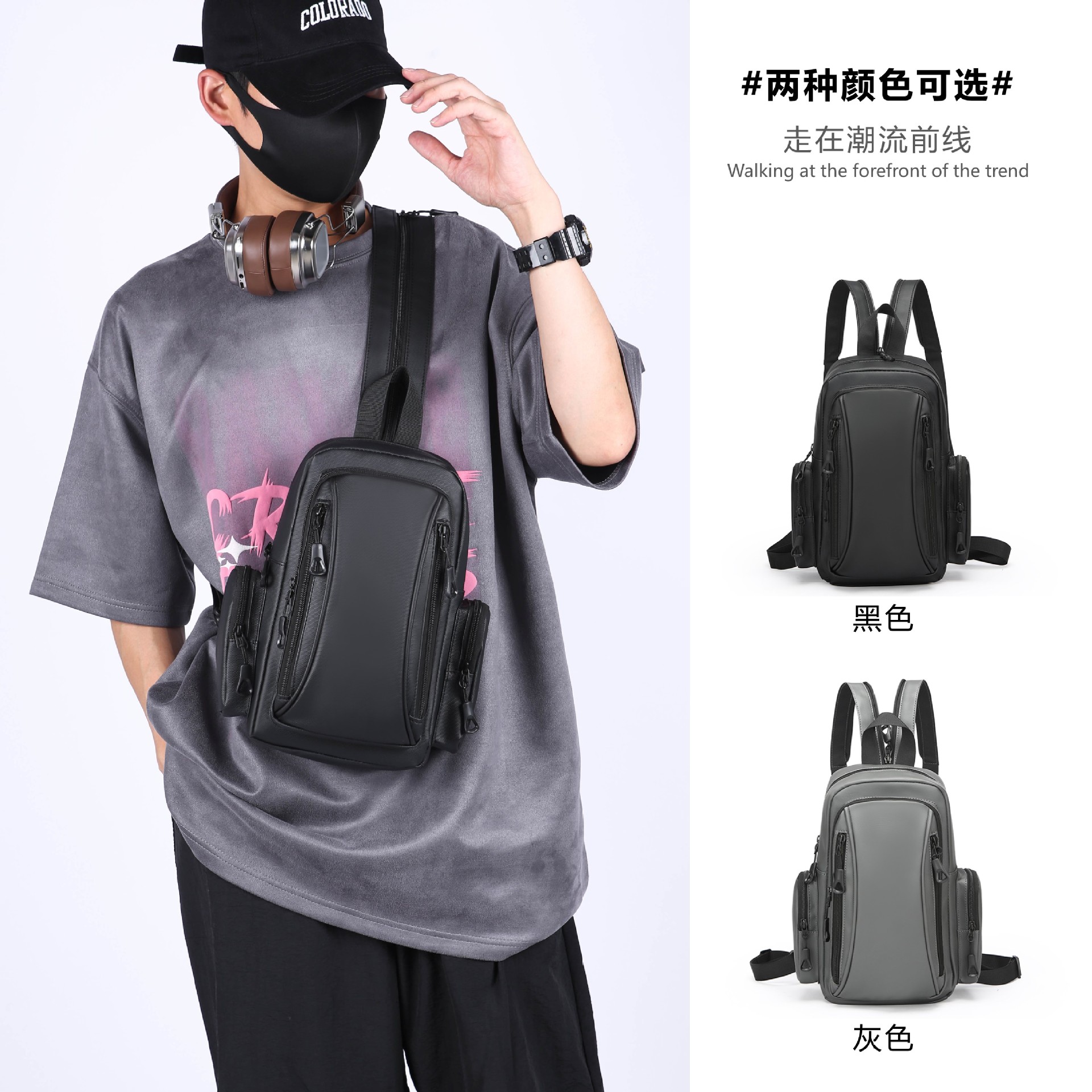 New business backpack, water-resistant, suitable for both shoulder and single shoulder, men's chest bag, cross-border Oxford fabric, men's computer backpack details Picture
