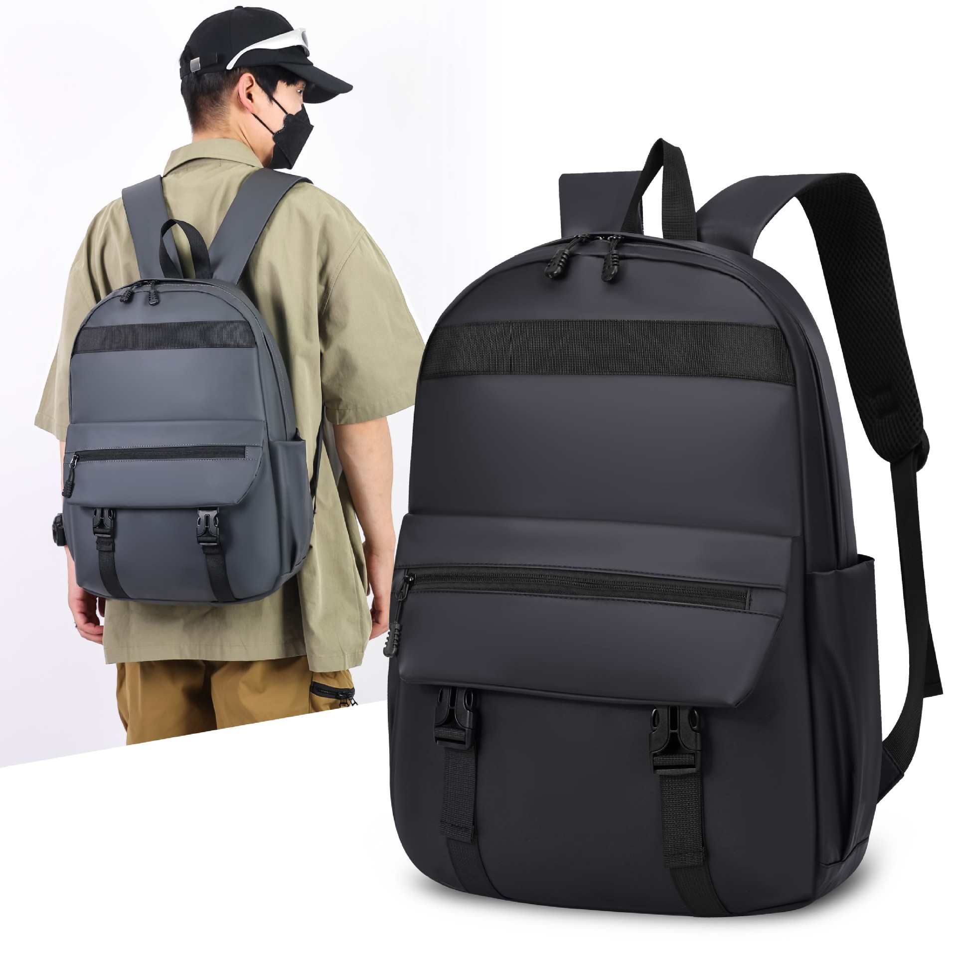 New Korean-style men's backpack for cross-border foreign trade, large capacity, simple commuting computer bag, and schoolbag for junior and senior high school students full figure