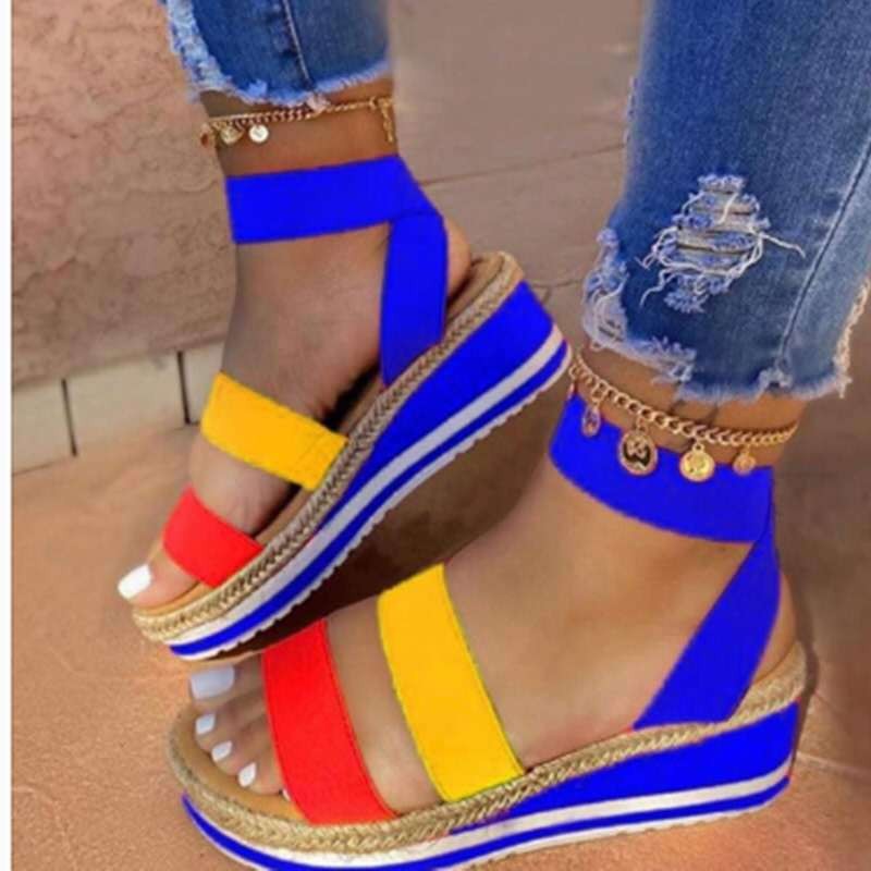 2020 summer European and American new style wedge heel sandals, large size thick-soled solid color fish-mouth shoes made of hemp rope, size 43 for export wholesale details Picture
