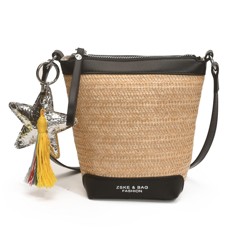 Fashionable straw woven bag for women 2025 summer new trendy woven single-shoulder crossbody women's bag, versatile bucket bag with patchwork Item Picture