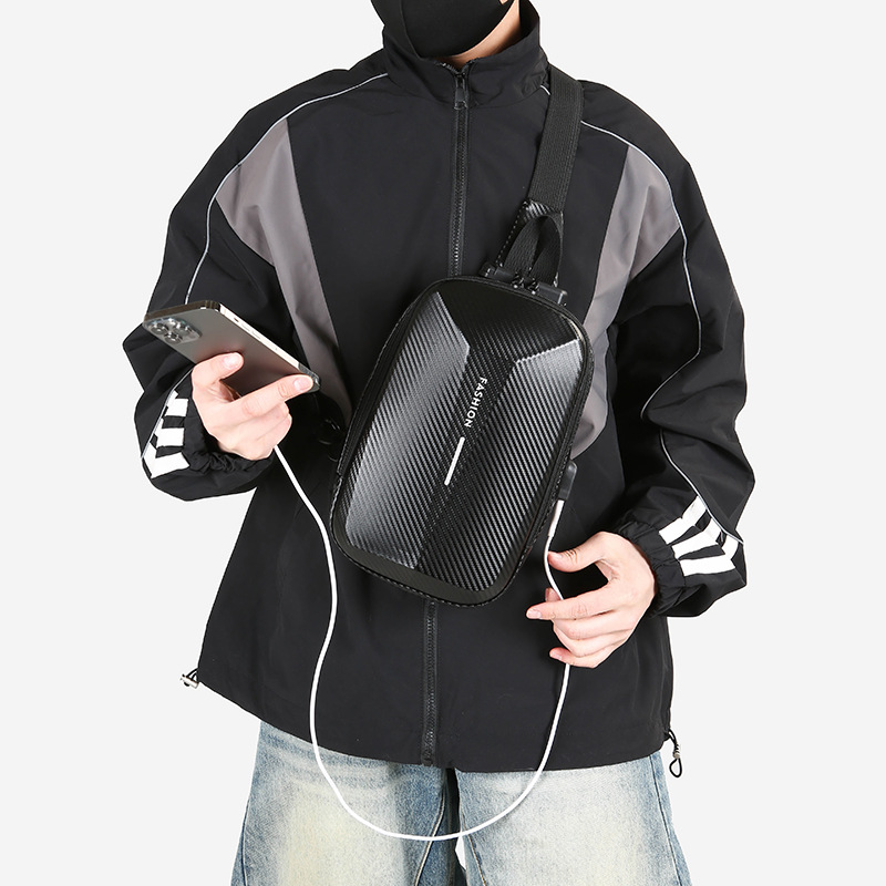 2025 New password-protected crossbody bag, hard-shell water-resistant single-shoulder bag, Amazon large-capacity men's trendy chest bag details Picture