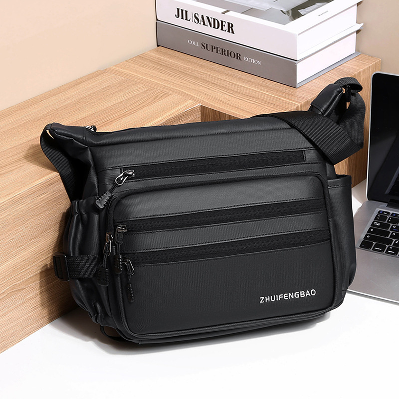 Cross-border men's crossbody bag, PU large-capacity messenger bag, Japanese-style simple functional single-shoulder bag, fashionable and versatile casual bag details Picture