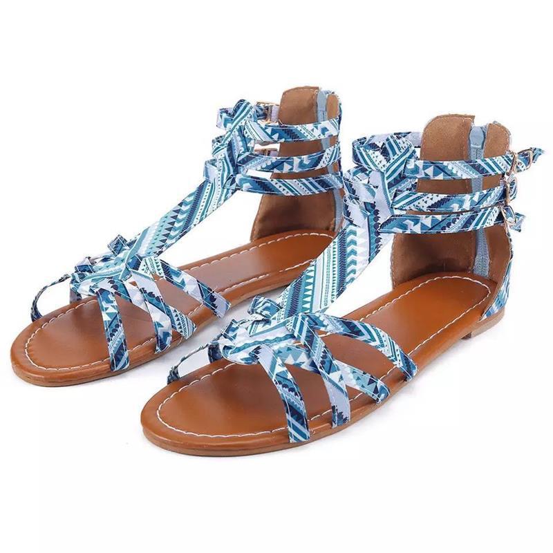 Hot-selling ethnic-style flat sandals in 2021, multi-color snake-patterned lace buckle women's sandals for export, large-sized consignment Item Picture