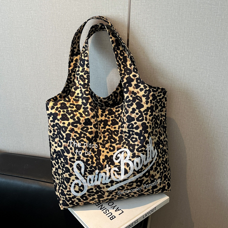 Korean style tote bag 2025 summer women's bag, personalized letter leopard print handbag, retro large-capacity single-shoulder bag full figure