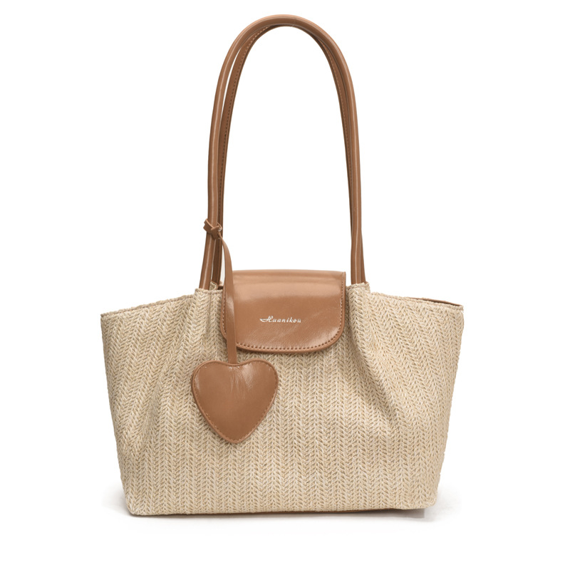 French niche straw woven large-capacity tote bag for women 2025 summer casual vacation beach woven single-shoulder bag trend Item Picture