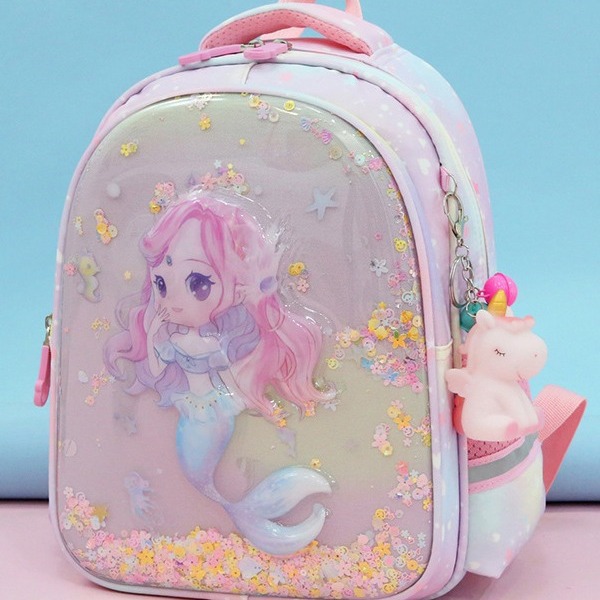 Kulomi schoolbag Girls' kindergarten Middle and senior class waterproof back-protecting sequined backpack Girls' Mermaid Backpack trend Specification drawing