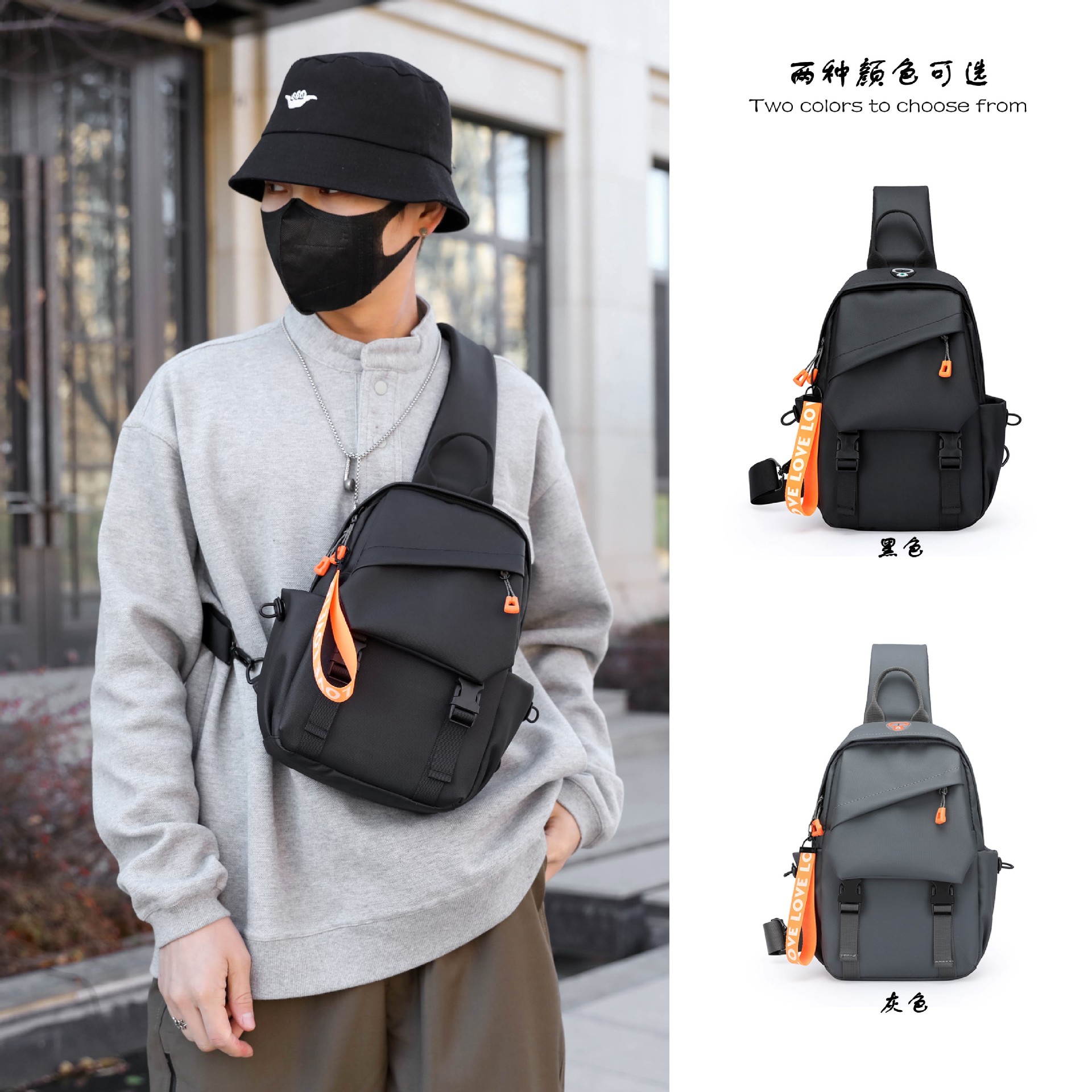 New trendy men's chest bags, casual single-shoulder bags, backpacks, crossbody bags, water-resistant men's bags, business men's bags, cross-border details Picture