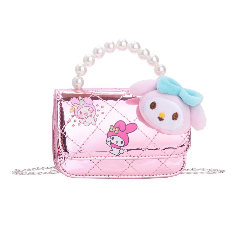 New mirror-like children's cartoon single-shoulder bag, girls' crossbody bag, pearl handbag, internet-famous girls' cute chain bag Item Picture