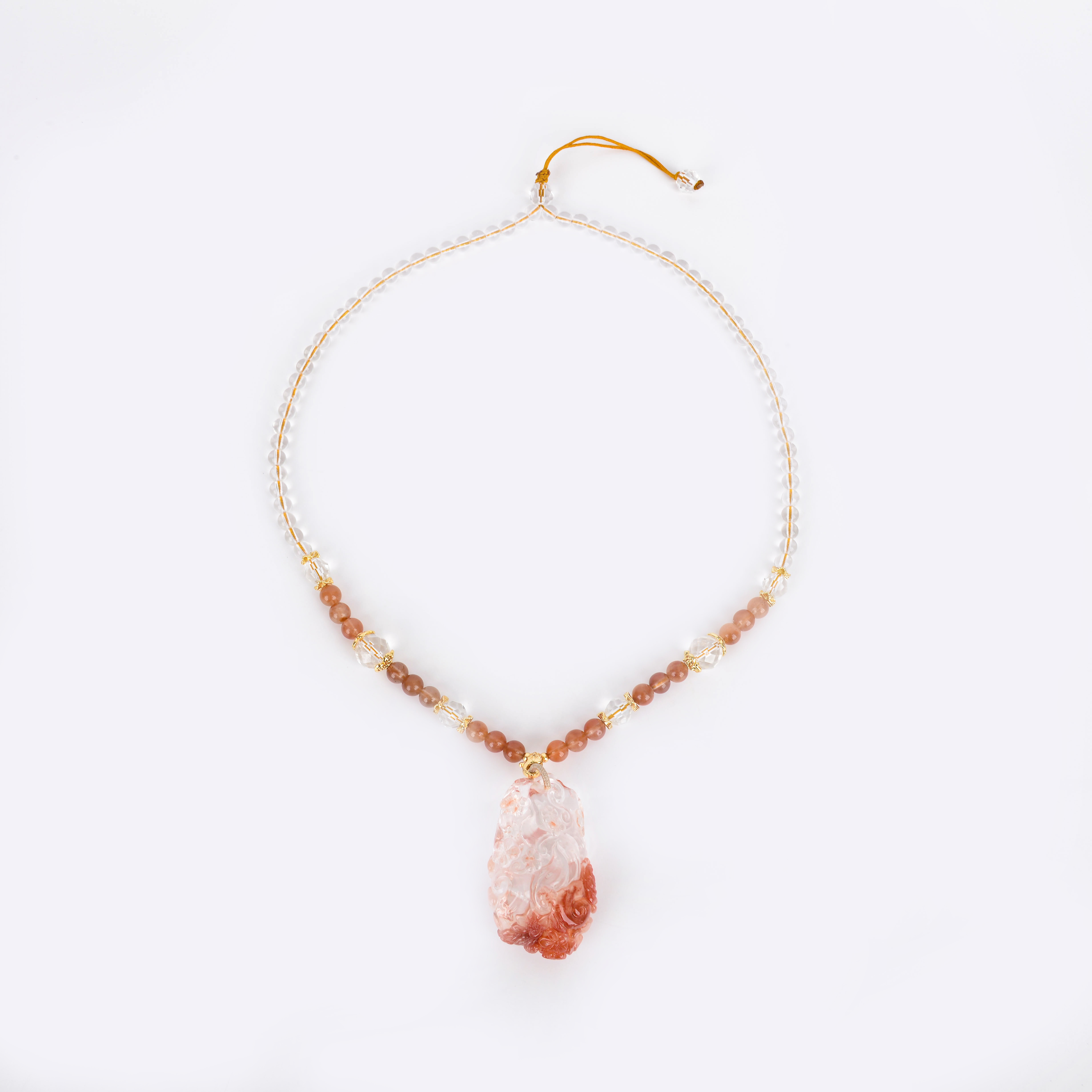 中式国风红色仿玛瑙串珠项链锁骨链吊坠镀金颈链女款配饰礼物