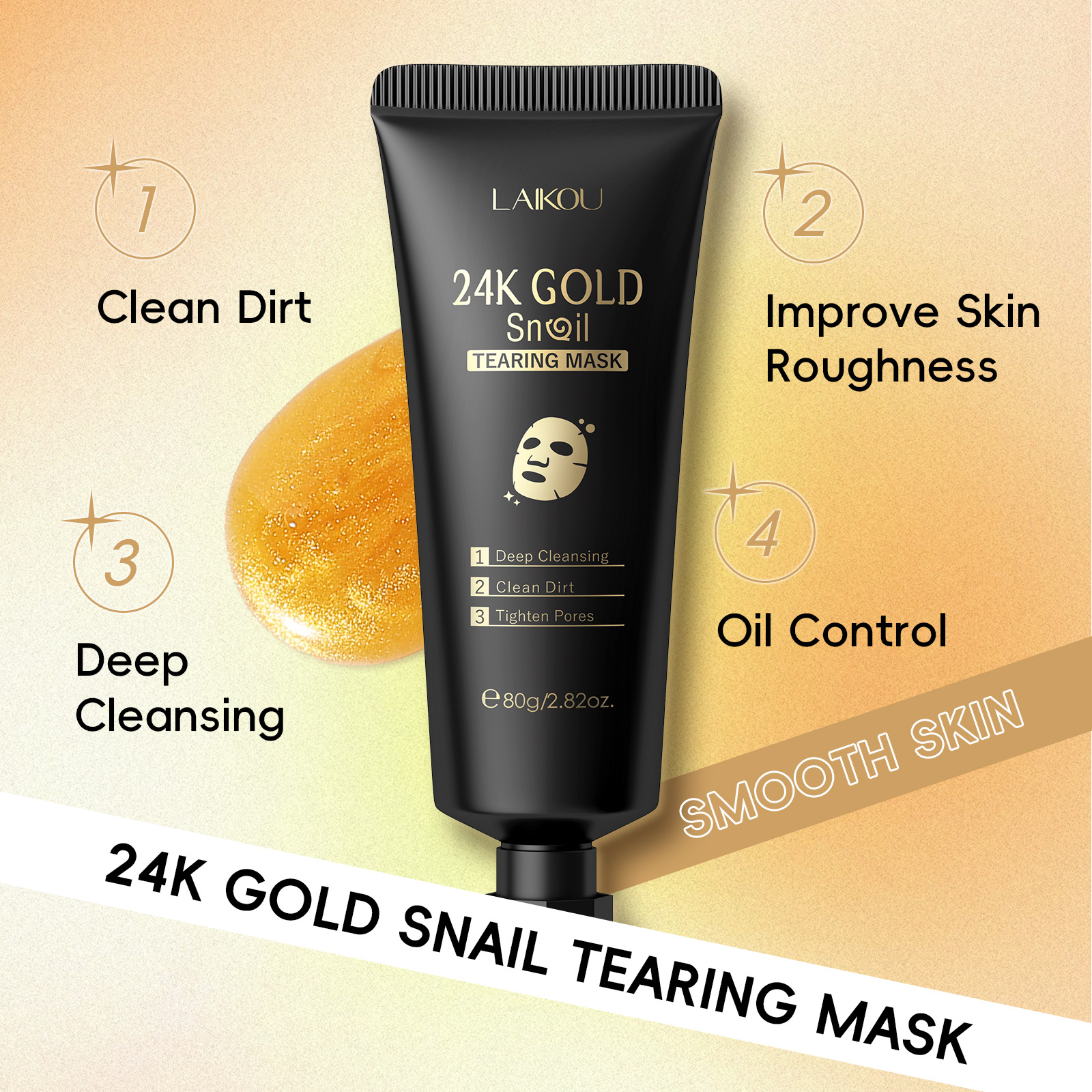 The upgraded version of the cross-border new Laicome 24k peel-off mask, 80g large bottle, is available for wholesale from the manufacturer for cleaning pores Specification drawing