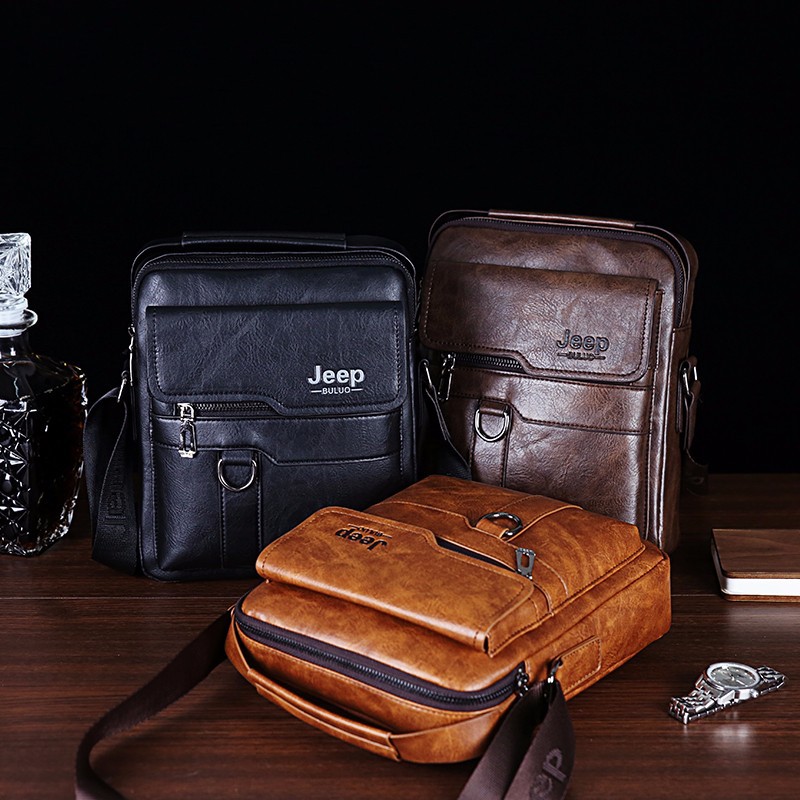 PU Men's JEEP business bag, retro crossbody bag, large-capacity men's bag, single-shoulder bag, casual briefcase, cross-border full figure
