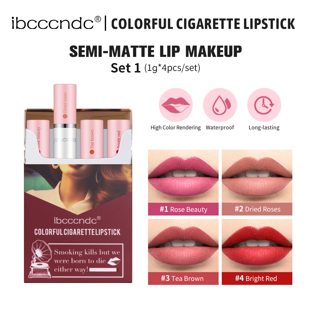 Cross-border ibcccndc cigarette tube lipstick matte and easy-to-color cigarette lipstick set full figure