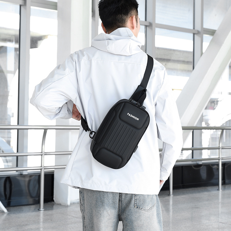 Men's crossbody bag with password lock, black large-capacity sports motorcycle bag, single-shoulder crossbody men's chest bag details Picture