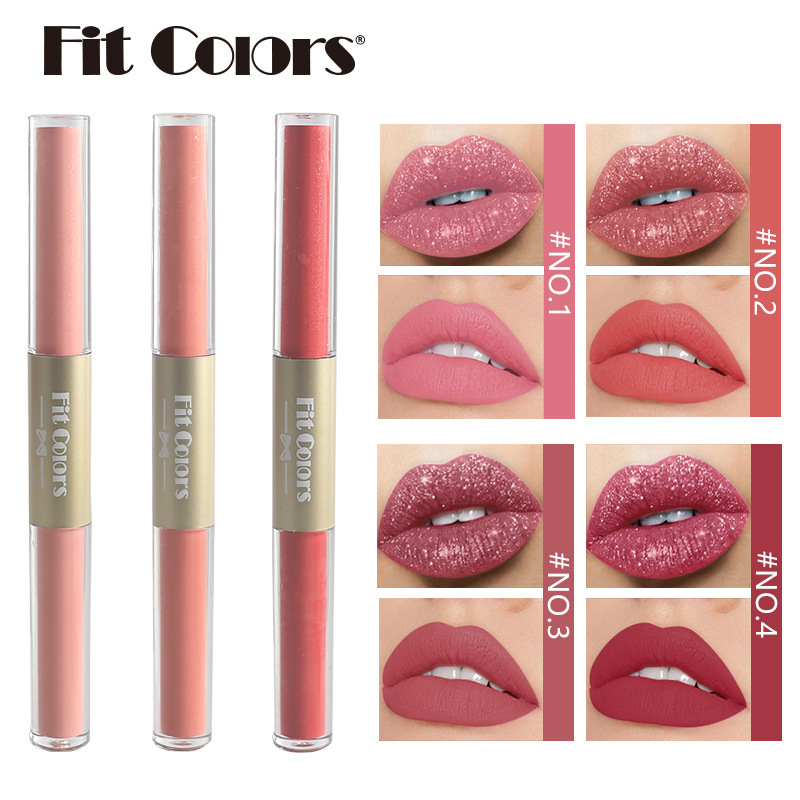 Fit Colors Dual-head matte Pearlescent Lip gloss Lip Gloss Liquid Lipstick Cross-border Specification drawing