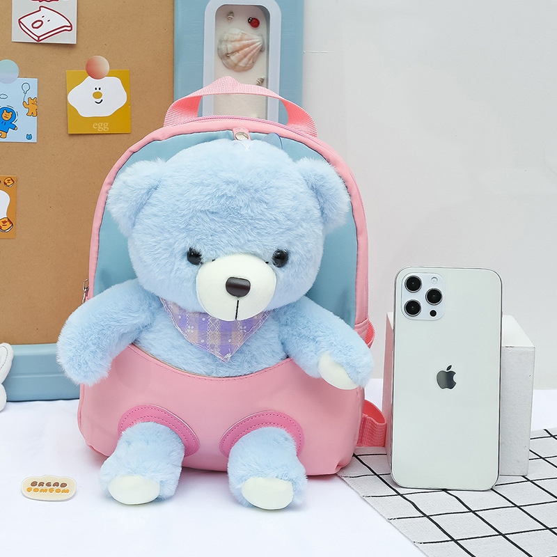Cute little bear doll children's backpack, kindergarten schoolbag, cartoon fashionable and cute scarf, little bear lightweight backpack Application Scenario