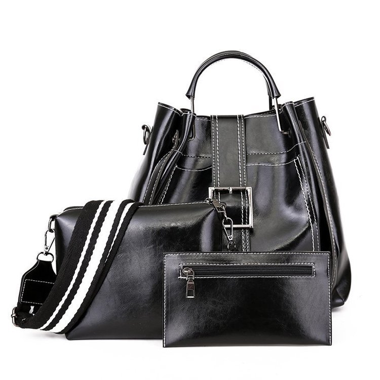 New cross-border three-piece women's bag set, European and American hand-held bill of lading, shoulder crossbody bucket bag, foreign trade trend, one piece global consignment Item Picture