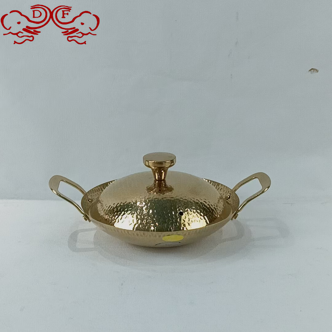DF99002 Hammer-patterned dry Pot, bar cauldrail, Alcohol stove Special Pot, Golden double-ear bar Cauldrail, Seafood boiler, DF TRADINGHOUSE Application Scenario