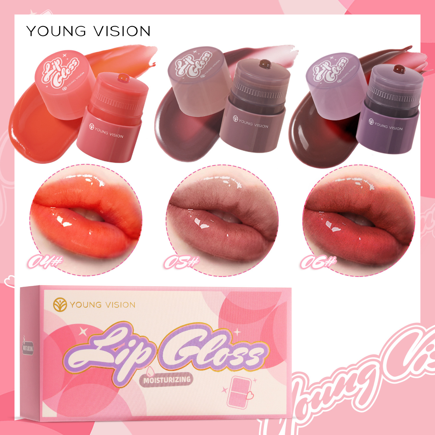 YOUNG VISION Twist Lip Gloss 3-color Set Moisturizing and Translucent Mirror Lip Gloss Moisturizing Oil full figure