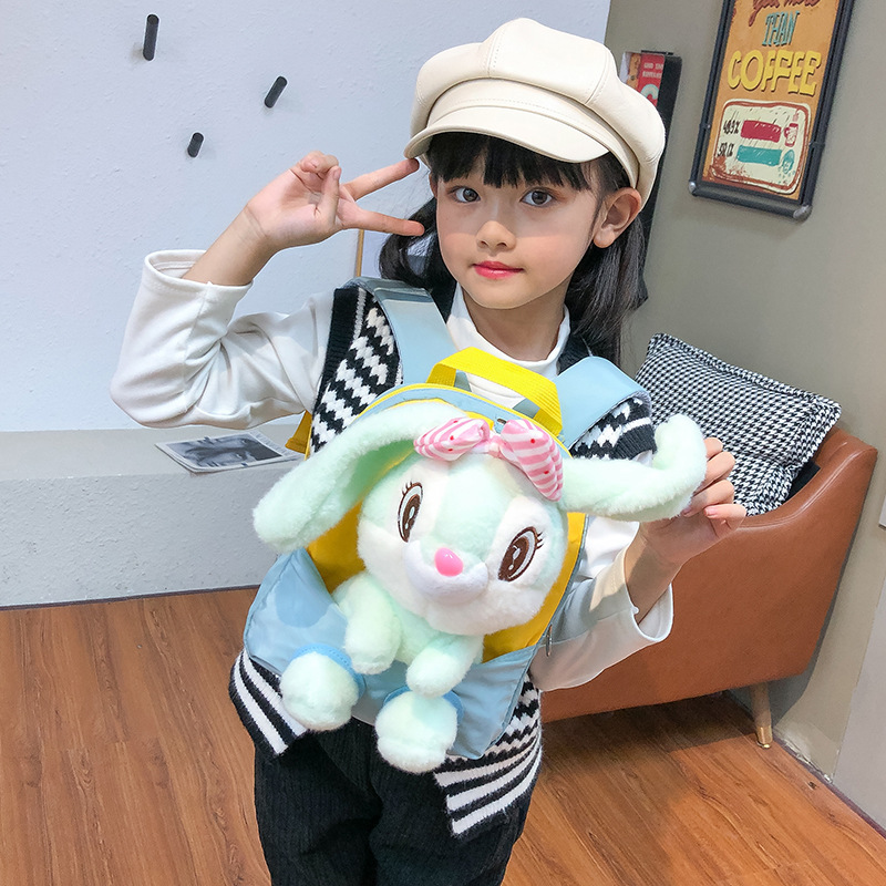New children's backpacks, cute rabbit dolls, student kindergarten schoolbags, creative baby plush backpacks, printed Specification drawing