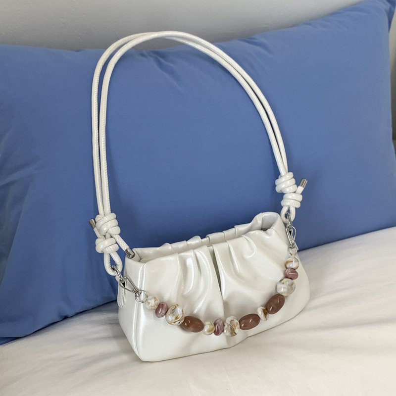 French pleated cloud bag for women 2025 new style, exquisite beaded hand-held shoulder bag, high-end and stylish crossbody bag Application Scenario