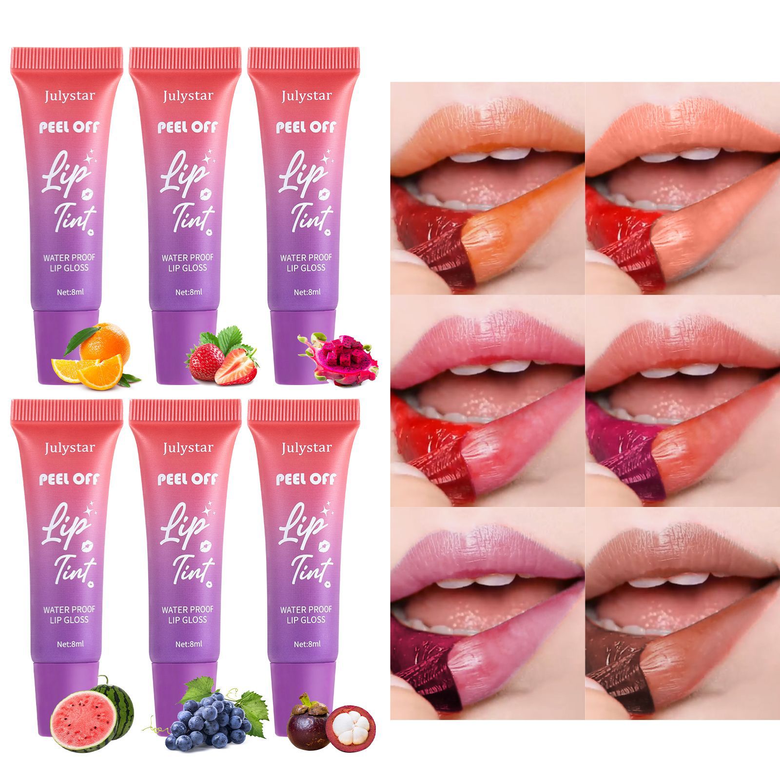 Julystar Lip Makeup Fruit-flavored peel-off Lip Gloss Matte and glossy base color peel-off lipstick