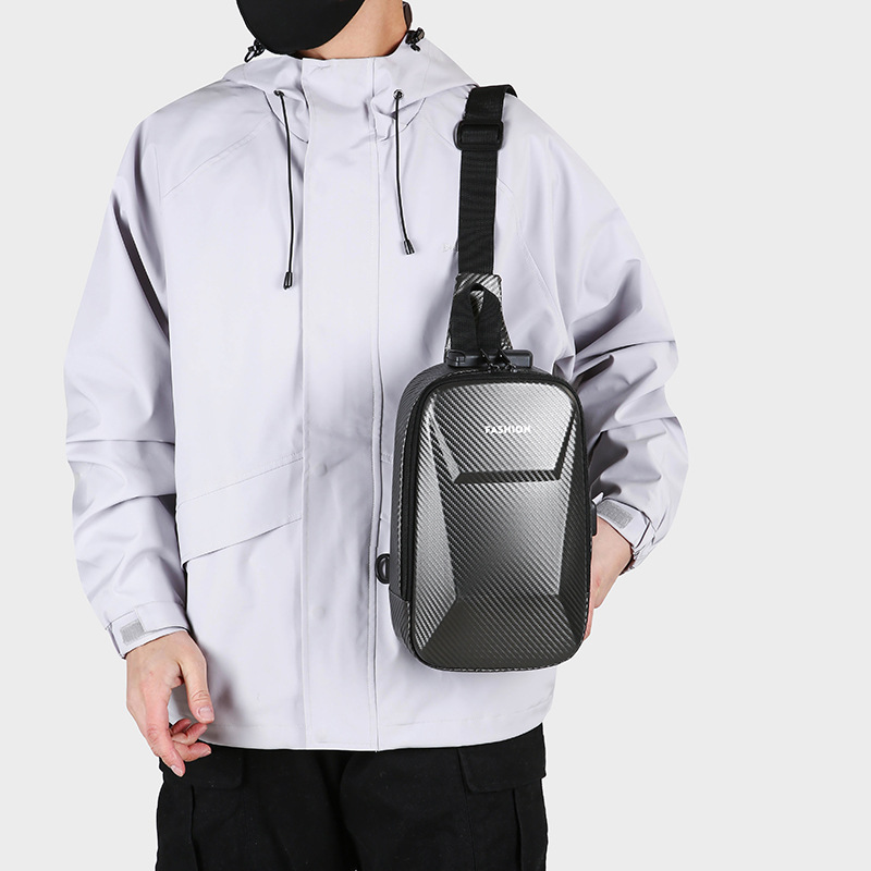 Cross-border hard-shell men's chest bag, high-quality large-capacity backpack, water-resistant cycling motorcycle bag, business single-shoulder bag details Picture