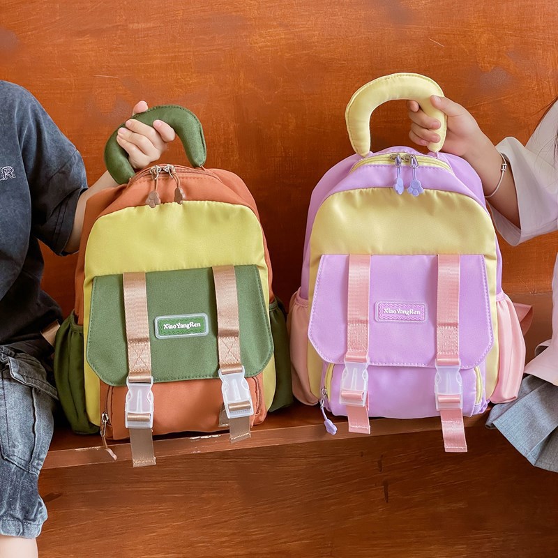 ins influencer 2024 new Korean version color-blocking backpacks for boys, girls, kindergarten and primary school students details Picture