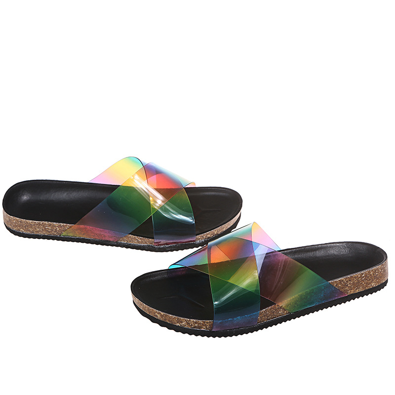 wish Fashion slippers for women's export, large-sized flat one-shoulder flip-flops, European and American colorful women's shoes, one-piece consignment Item Picture