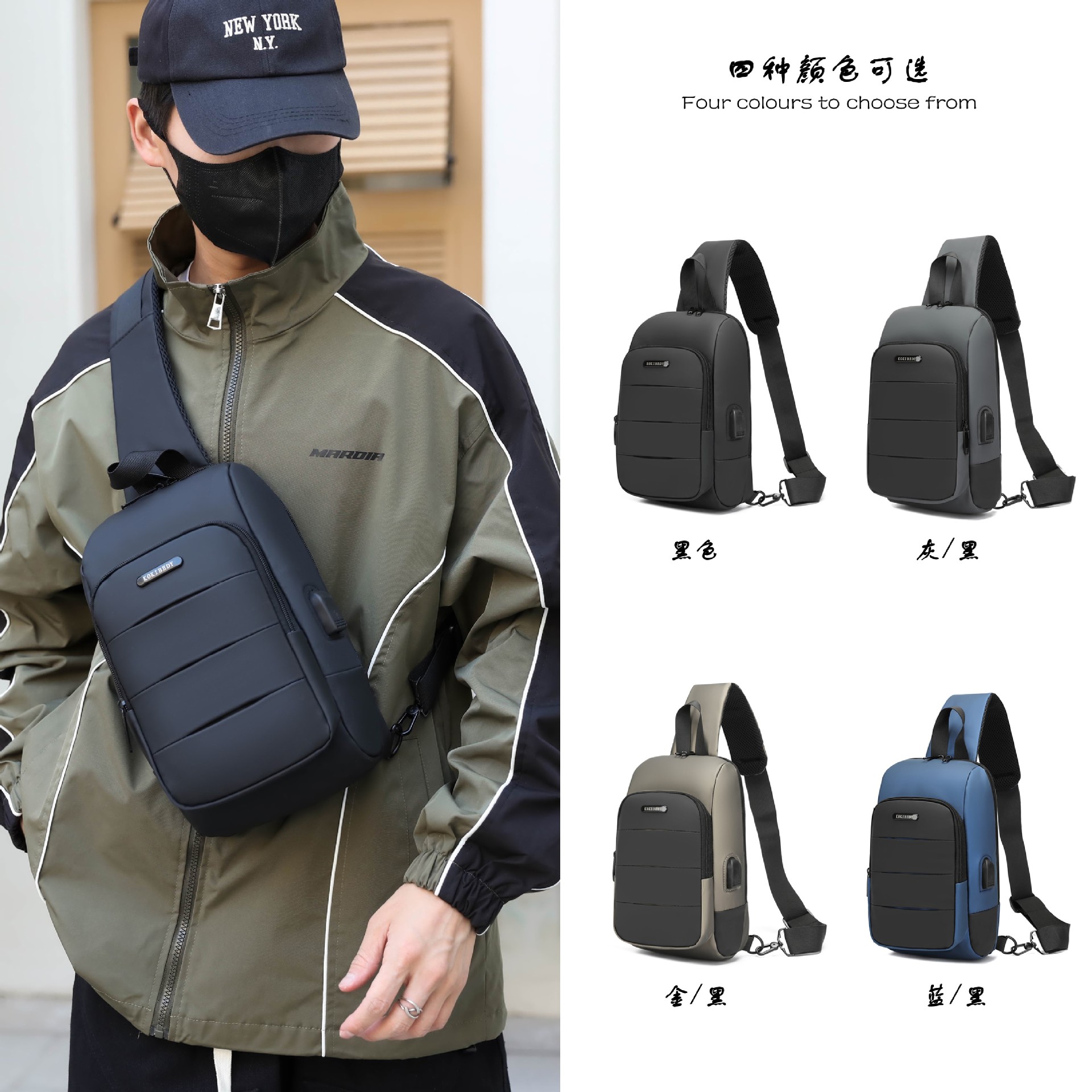 Cross-border chest bag, men's crossbody bag, single-shoulder backpack, multi-functional large-capacity charging crossbody small bag, messenger bag, men's bag details Picture