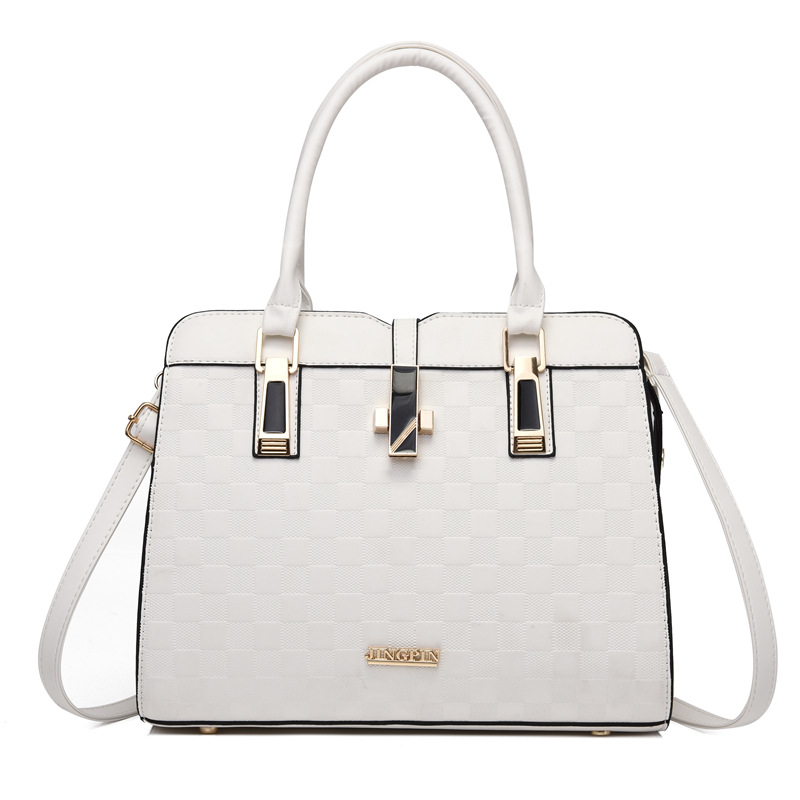 Summer new solid-color PU women's bag, checkered fashion handbag, single-shoulder bag, crossbody bag, large-capacity women's bag, mom's bag details Picture