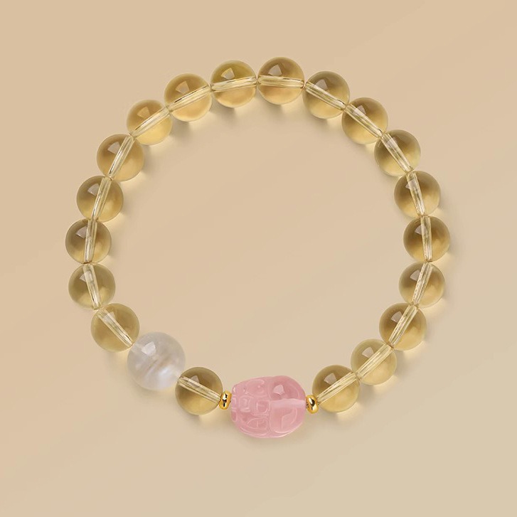 Natural rose quartz PI Xiu crystal bracelet for women, new Chinese-style traditional Chinese style jewelry, niche high-end ethnic style yellow crystal bracelet 314 full figure