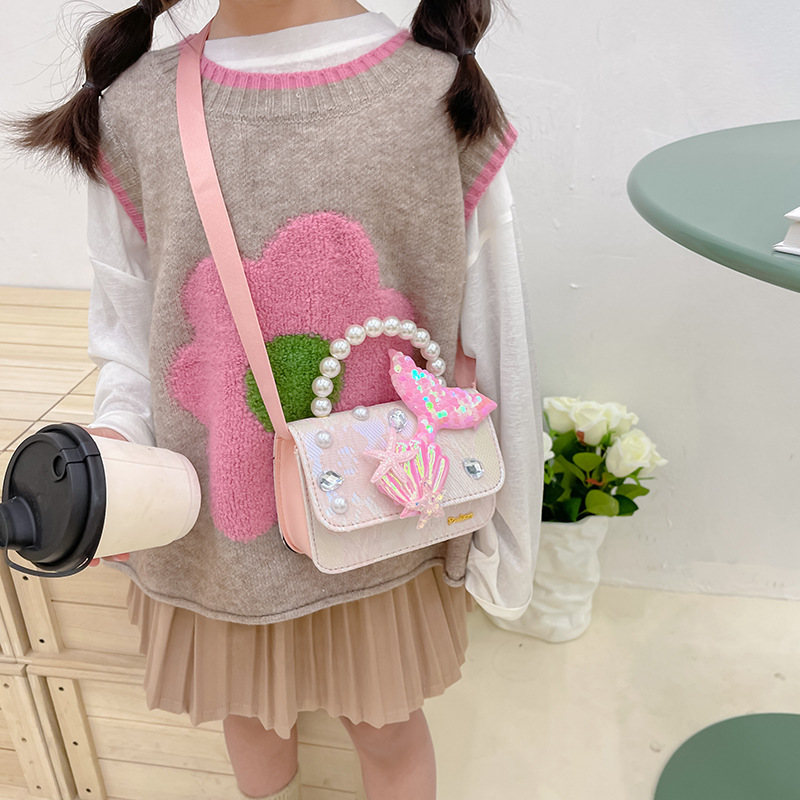 New children's bags: Princess pearl handbag, cute lace shoulder bag for girls, bow change crossbody bag Specification drawing