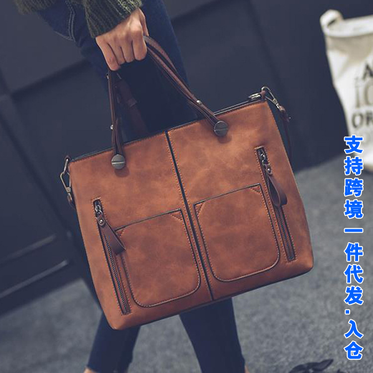New retro European and American trend women's handbags, single-shoulder bags, crossbody bags, oil-leather cross-border one-piece shipping worldwide details Picture