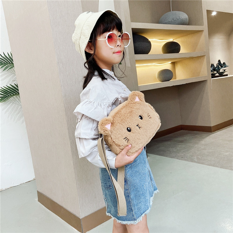 New cute plush kitten cartoon children's fashion Japanese-style soft girl single-shoulder crossbody mini girl bag Specification drawing