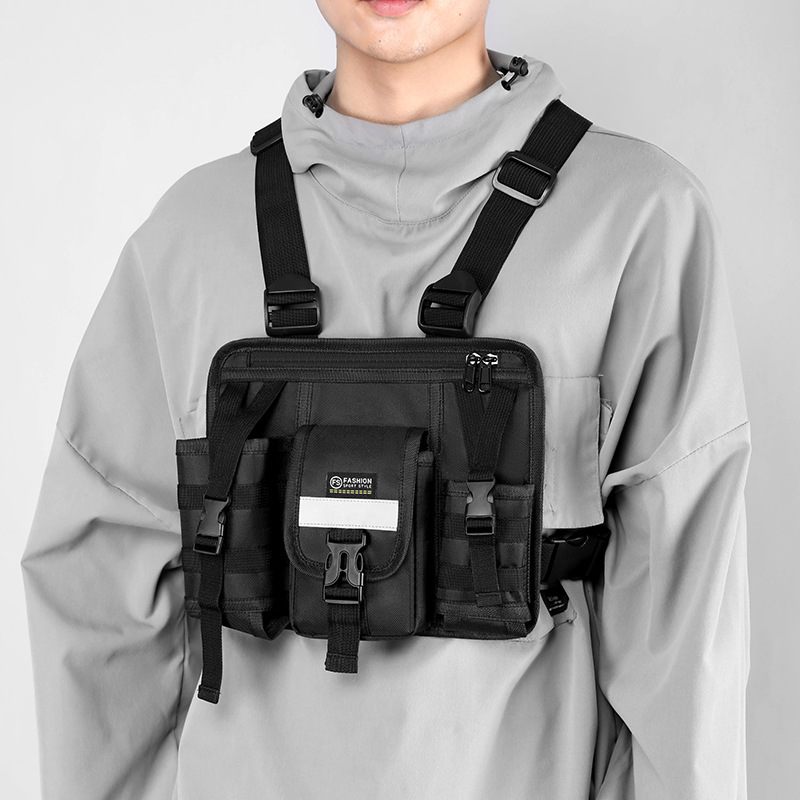 Trendy brand tactical charter bags, vest bags, Instagram trendy crossbody bags, men's chest bags, casual and personalized men's bags, workwear backpacks Specification drawing