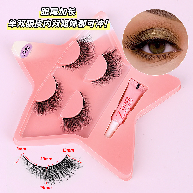 Two pairs of natural fox-themed oblique flying false eyelash comic Barbie eye tail lengthening eyelash glue set details Picture
