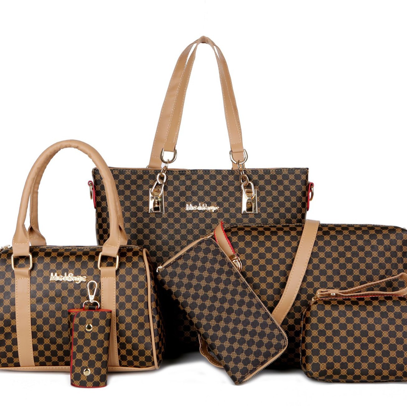 Women's bag 2023 New foreign trade trendy mother and child bag six-piece set, fashionable printed, versatile, single-shoulder crossbody bag, small handbag full figure