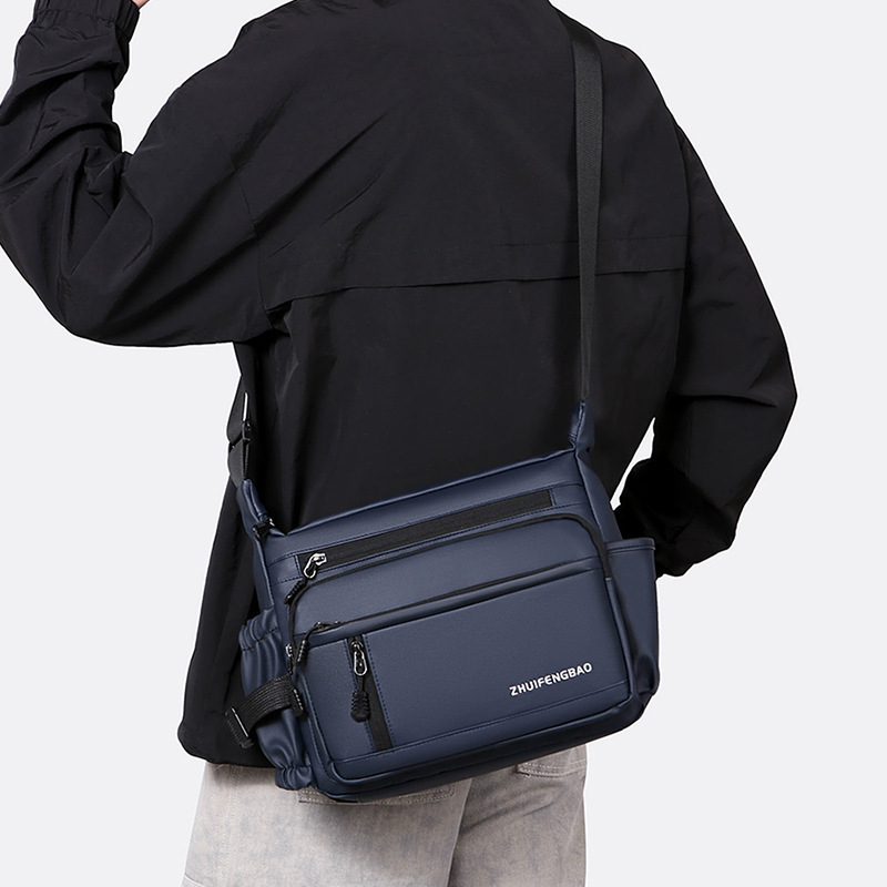 Cross-border men's single-shoulder bag, multi-layer large-capacity crossbody bag, fashionable and lightweight motorcycle bag, travel water-resistant small backpack Specification drawing