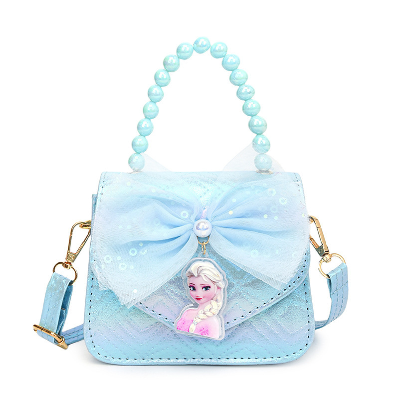 2024 New Little girl children's single-shoulder bag with cartoon Elsa lighting up, bow, hand-held ice and snow, and crossbody bag Item Picture